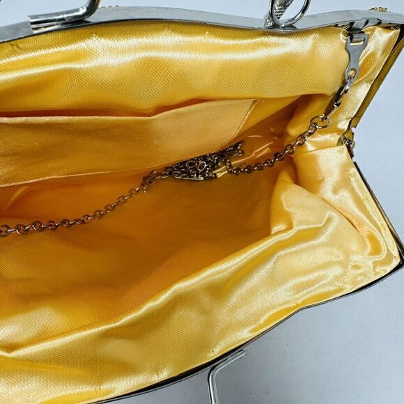 Beaded Sequin Gold Kiss Lock Satin‎ Interior, Chain Strap Evening Bag Handbag - Picture 4 of 8